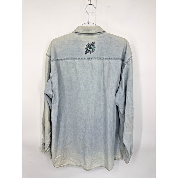 Vintage 80s 90s Hard Rock Cafe Washington D.C Denim Shirt Embroidered Size L - Picture 2 of 10